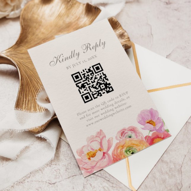 Bright Floral Wedding QR RSVP Card Karte (Von Creator hochgeladen)