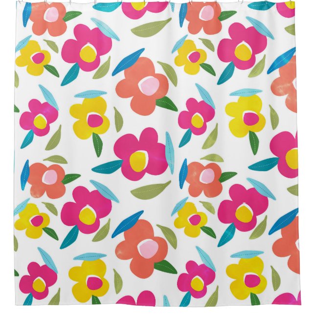 Bright Florals auf Weiß Duschvorhang (Vorderseite)