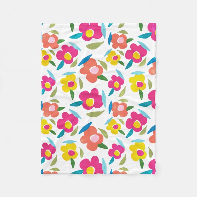 Bright Florals auf Weiß Fleecedecke (Vorderseite)