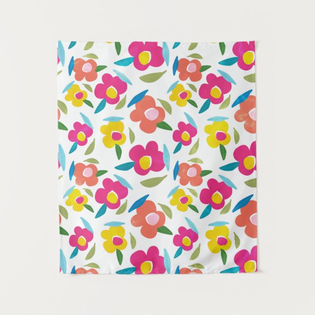 Bright Florals auf Weiß Wandteppich (Vorderseite)