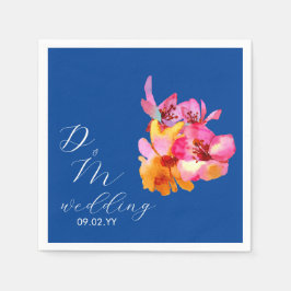 Bright Florals Watercolor Monogram Blue Wedding Serviette