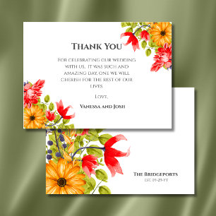 Bright Florals Watercolor Wedding Danke Card