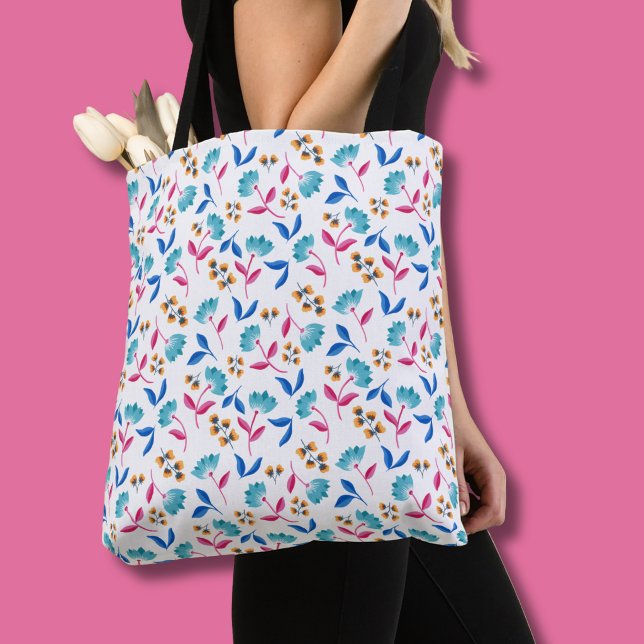 Bright Folk Art Floral (Modern Abstract Floral Personalized tote bag)