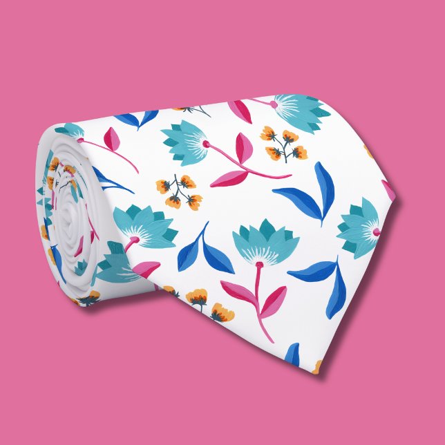 Bright Folk Art Floral Krawatte (Modern Abstract Floral Personalized tie)