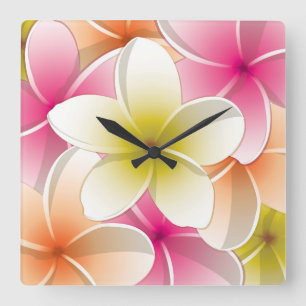 Bright Frangipani/ Plumeria flowers Quadratische Wanduhr