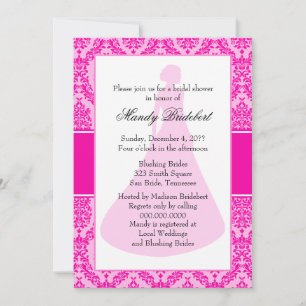 Bright Fuchsia Damask Brautparty Einladung