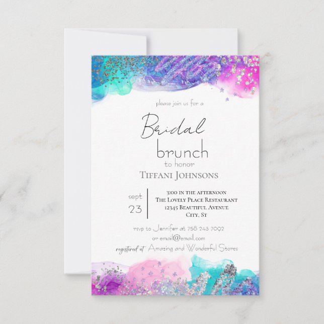 Bright Fun Mermaid Ink Glitzer Bridal Brunch Einladung (Vorderseite)