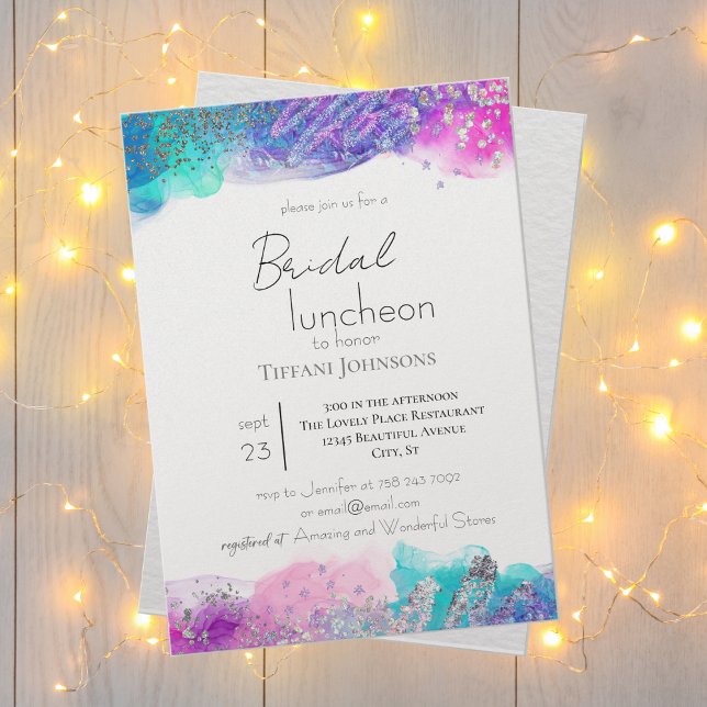 Bright Fun Mermaid Ink Glitzer Bridal Luncheon Einladung (Von Creator hochgeladen)