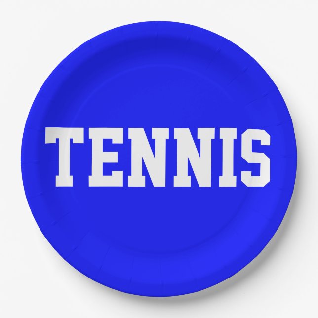 Bright Fun Royal Blue Athletic White TENNIS Text Pappteller (Vorderseite)