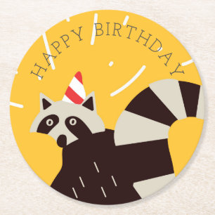 Bright Funky Happy Birthday Raccoon Paper Plate Runder Pappuntersetzer