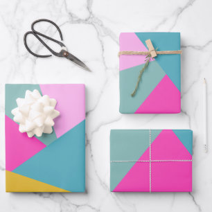 Bright Geometric Sunburst Formen Hot Pink Yellow  Geschenkpapier Set