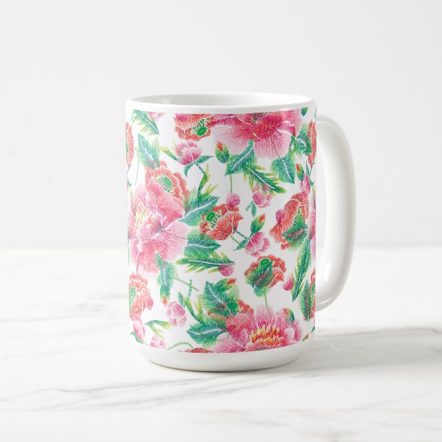Bright Girl Pink Blume Muster Kaffeetasse (VorderseiteRechts)