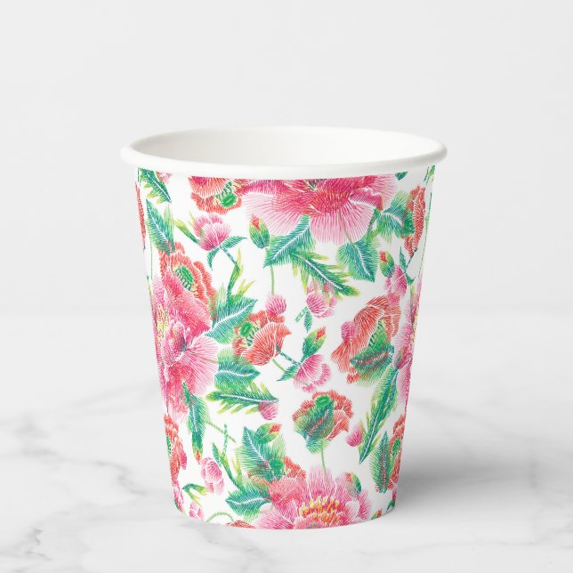 Bright Girl Pink Blume Muster Pappbecher (Vorderseite)