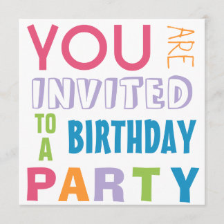 Bright Girly Colors Teen Tween Party Einladung