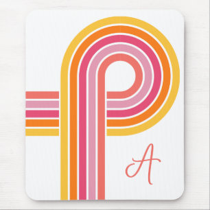Bright Girly Curved Stripes Muster mit Monogramm Mousepad