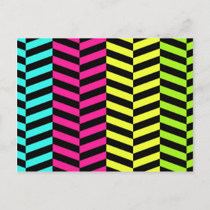 Bright Girly Neon Streifen Zickzack Muster Postkarte