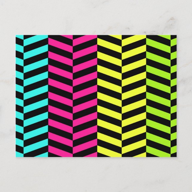 Bright Girly Neon Streifen Zickzack Muster Postkarte (Vorderseite)