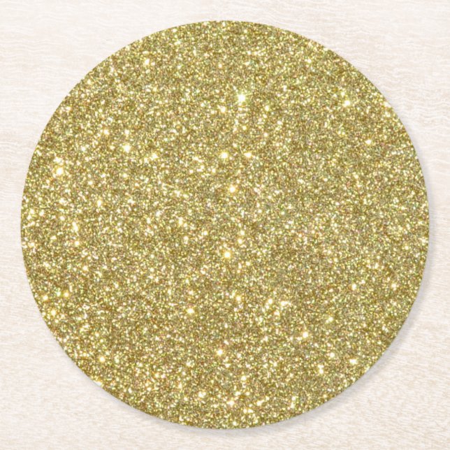 Bright Gold Glitter Sparkles Runder Pappuntersetzer (Vorderseite)
