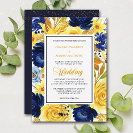 Bright Gold Navy Blue Floral Moderne Hochzeit Einl Einladung
