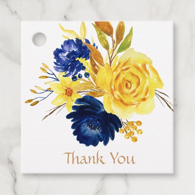 Bright Gold Navy Blue Floral Wedding Vielen Dank Geschenkanhänger (Vorderseite)