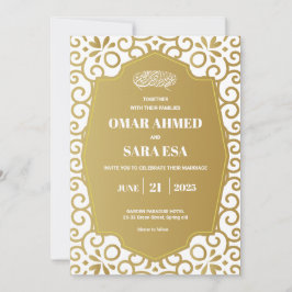 Bright Gold Swirl White Islamic Muslim Wedding  Einladung