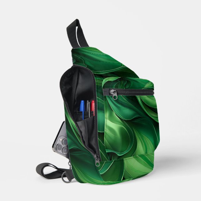 BRIGHT GREEN ABSTRACT SWIRLS CROSSBODY BAG (Offen)