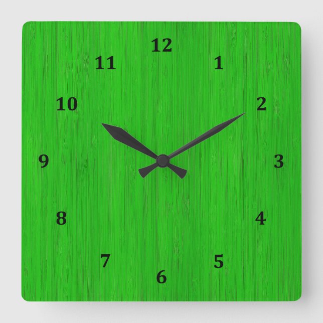 Bright Green Bamboo Holz Grain Look Quadratische Wanduhr (Vorderseite)