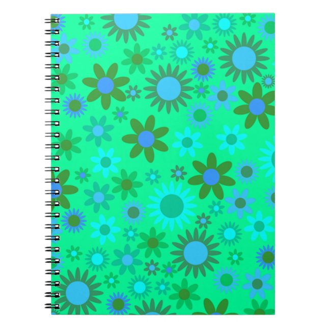 Bright Green Flower Power Pattern Notizblock (Vorderseite)