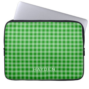 Bright Green Gingham Pattern Personalisiert Laptopschutzhülle