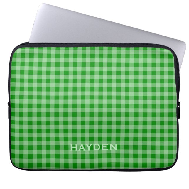Bright Green Gingham Pattern Personalisiert Laptopschutzhülle (Vorderseite)