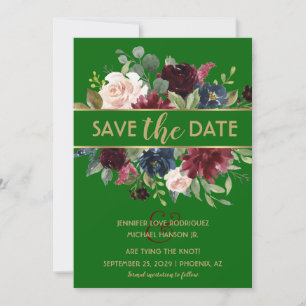 Bright Green Gold Merlot Navy Boho Save the Date Einladung