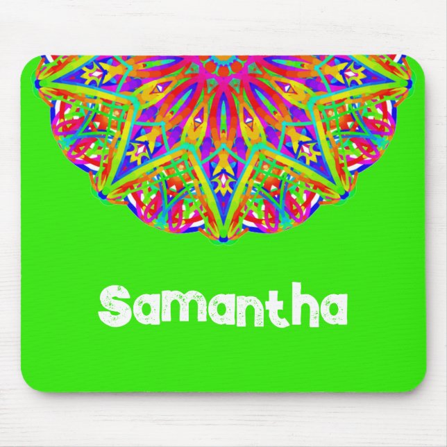Bright Green Mandala Name Mousepad (Vorne)