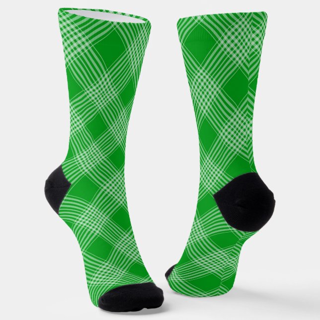 Bright Green Plaid Checked Pattern Socken (Gewinkelt)