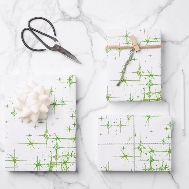 Bright Green Star Twinkle Geschenkpapier Set (Vorderseite)