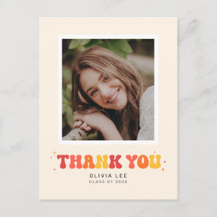 Bright Groovy Retro Abschluss Danke Postcard Postkarte