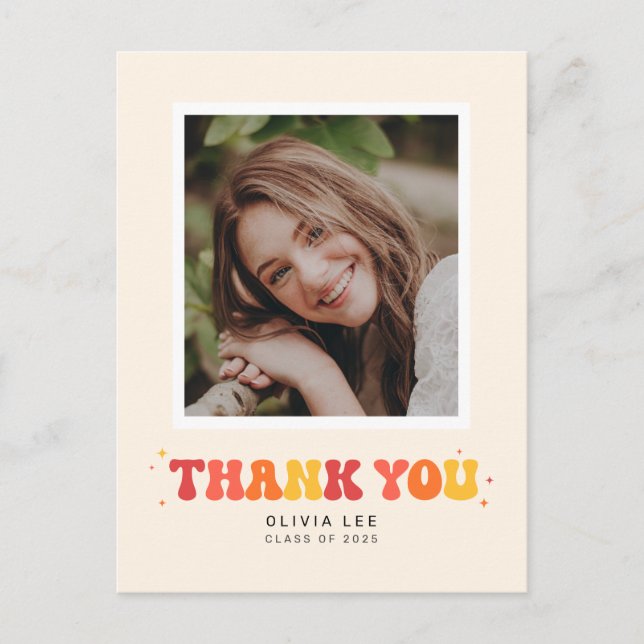 Bright Groovy Retro Abschluss Danke Postcard Postkarte (Vorderseite)