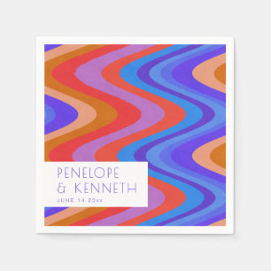 Bright Groovy Retro Blue Lila Wedding Custom Serviette