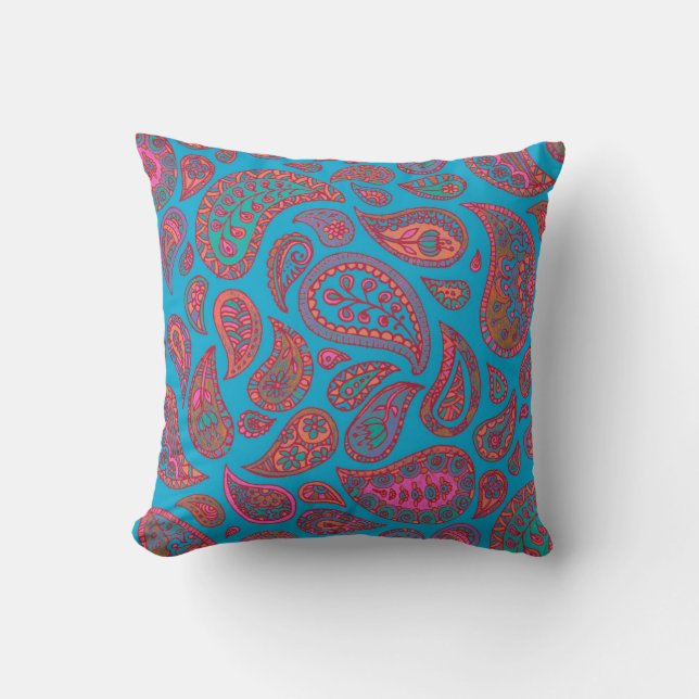 Bright Hand Drawing Paisley Pattern Kissen (Vorderseite)