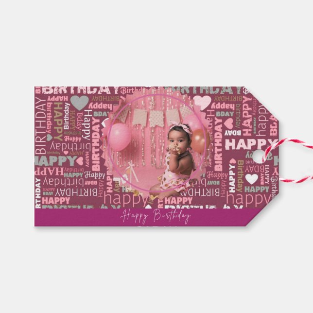 Bright Happy Birthday Pattern Background  Geschenkanhänger (Vorderseite (Horizontal))