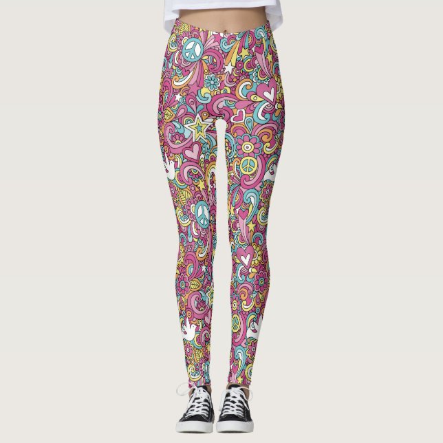 Bright Hippie Pattern Leggings (Vorderseite)