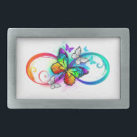 Bright infinity with rainbow butterfly  rechteckige gürtelschnalle<br><div class="desc">Multicolor,  bright,  symbol of infinity with rainbow,  detailed butterfly monarch. Rainbow butterfly. Rainbow infinity.</div>
