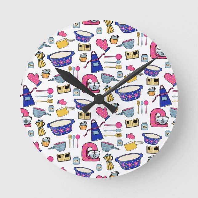 Bright Kitchen Utensils Cook Cake Maker Runde Wanduhr (Vorderseite)