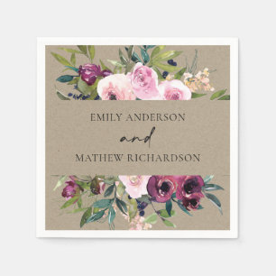 BRIGHT KRAFT BLUSH BURGUNDY FLORAL BUNCH WEDDING SERVIETTE
