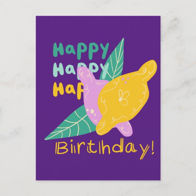 Bright Lemon Art Happy Birthday Lettering Postkarte (Vorderseite)