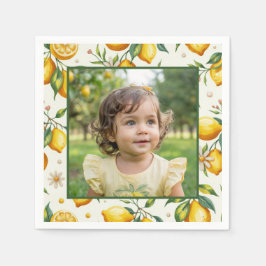 Bright Lemon Birthday Photo Yellow Citrus Party Serviette