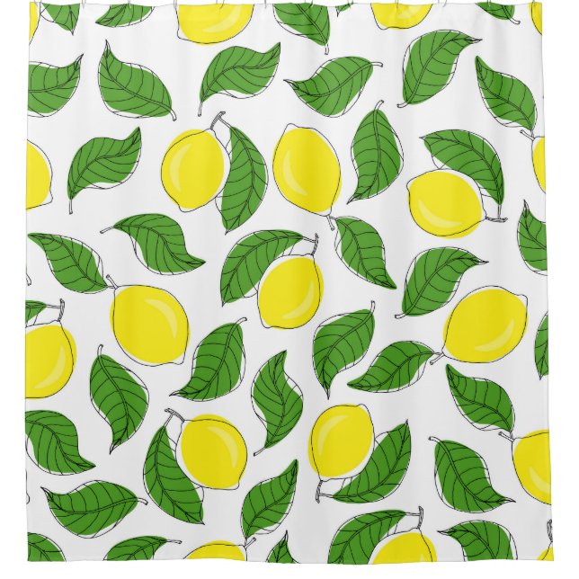 Bright Lemons Green Blätter Pattern Duschvorhang (Vorderseite)