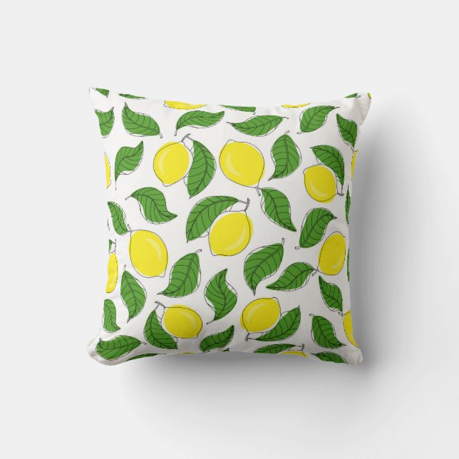 Bright Lemons Green Blätter Pattern Kissen (Vorderseite)