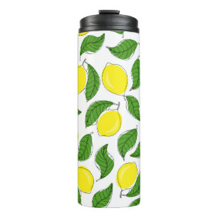 Bright Lemons Green Blätter Pattern Thermosbecher