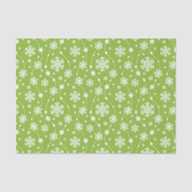 Bright Lime Green Winter White Snowflake Muster Seidenpapier (Vorderseite)