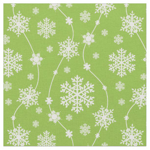 Bright Lime Green Winter White Snowflake Muster Stoff